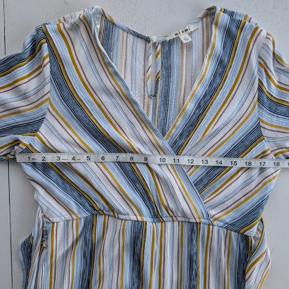 Mi Ami Lightweight Striped Pantsuit, Size Large Blue, White & Yellow Tie Waist - Picture 13 of 13